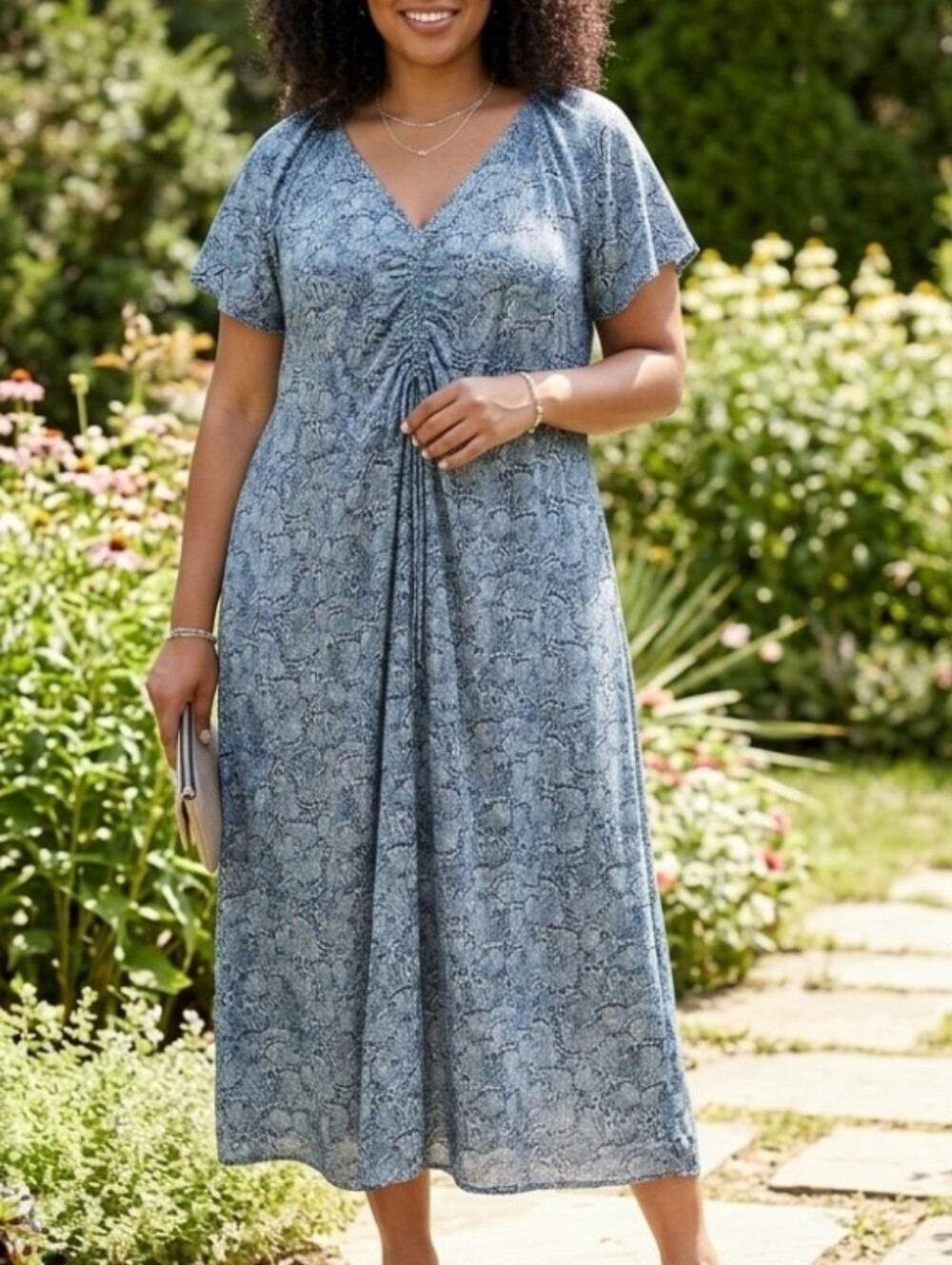 Terra & Sky Blue Paisley-Print V-Neck Dress